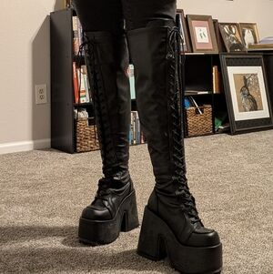Demonia Black Platform Lace-Up Boots